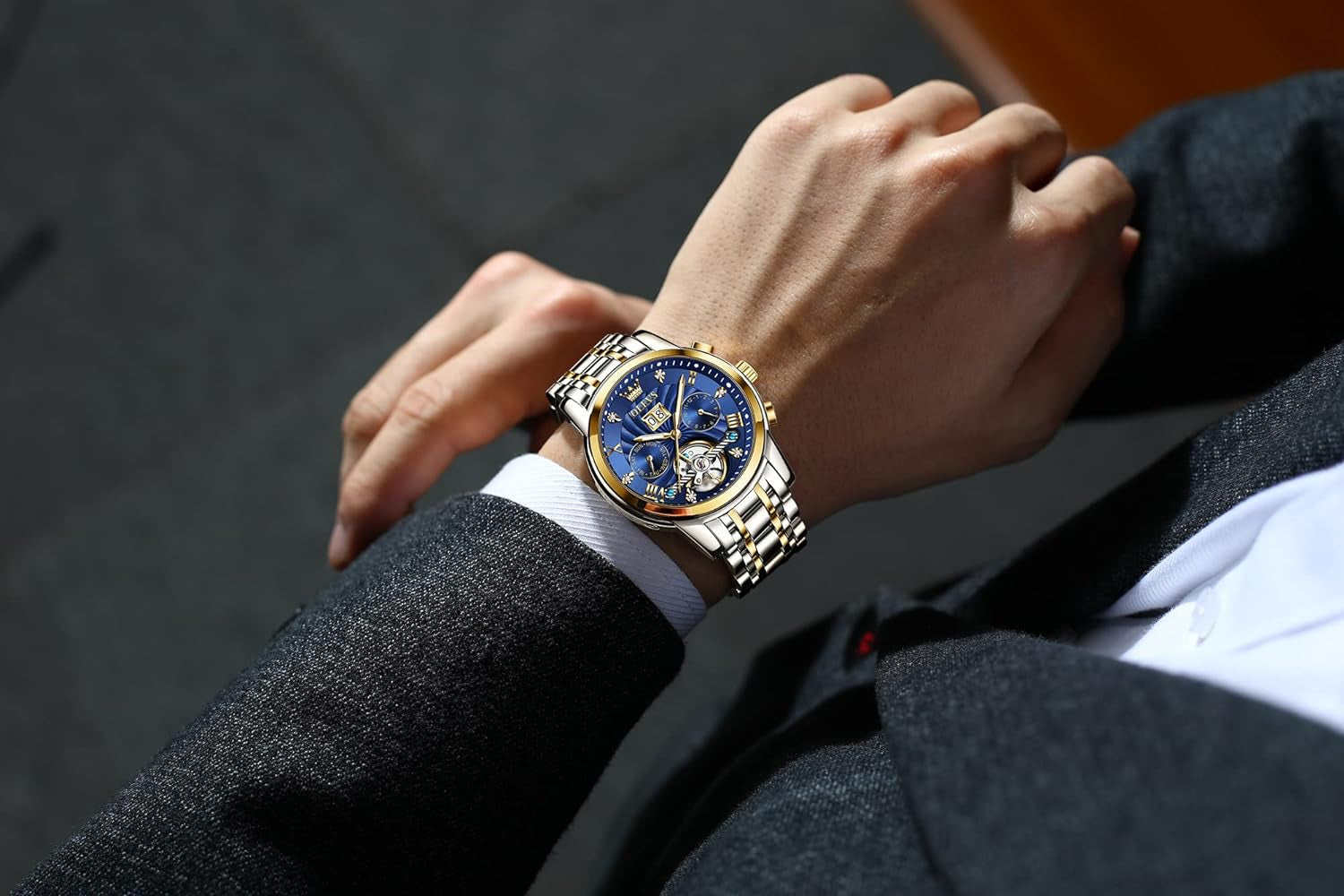 Gilded Grace™ | Blue Multifunctional Watch for Men