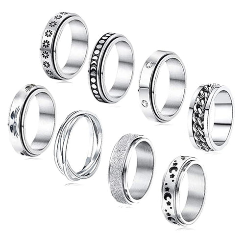 Gilded Grace™ | 8 Pack Stainless Steel Fidget Rings