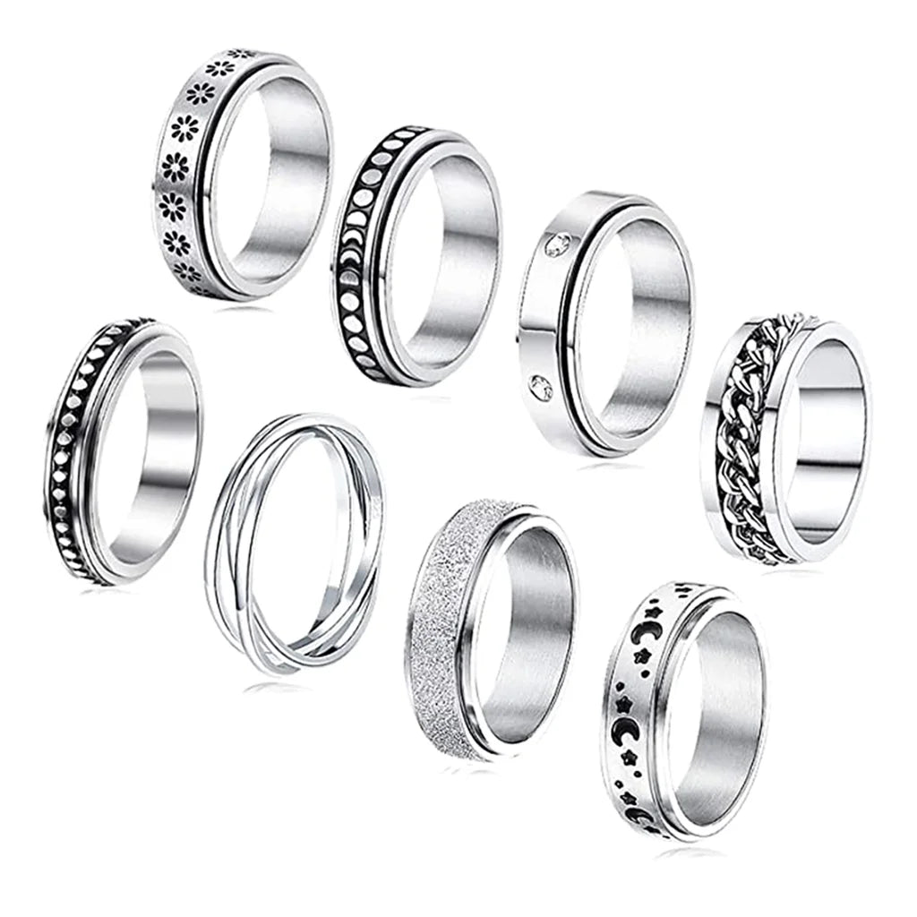 Gilded Grace™ | 8 Pack Stainless Steel Fidget Rings