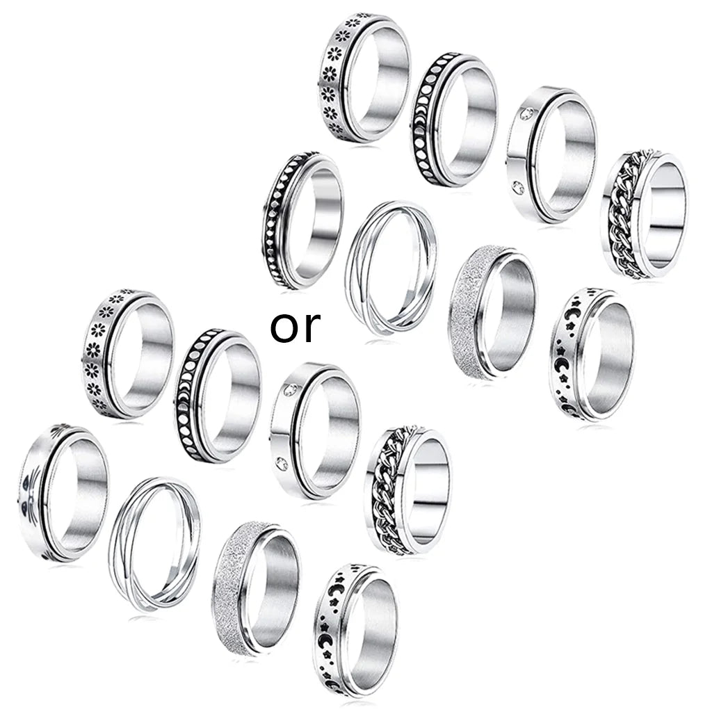 Gilded Grace™ | 8 Pack Stainless Steel Fidget Rings