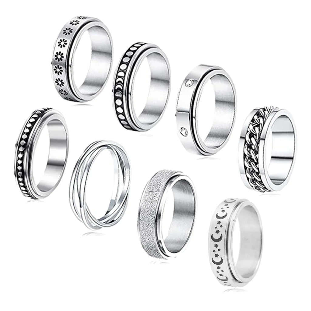 Gilded Grace™ | 8 Pack Stainless Steel Fidget Rings